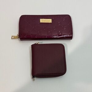 Bebe Maroon Wallet Duo with Gold Accents